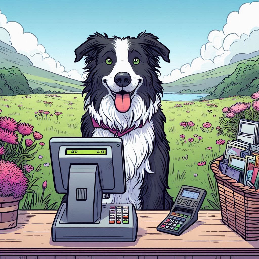 Border Collie an Kasse